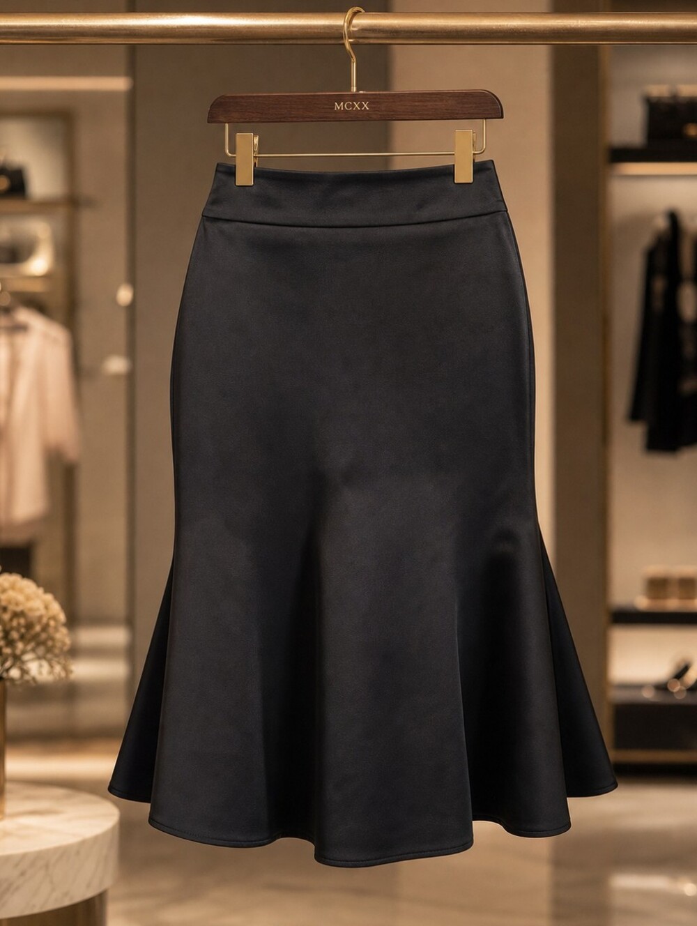 Vintage Mexx lined black satin fishtail skirt. Excellent Cond, Like Ne Sz 10.
